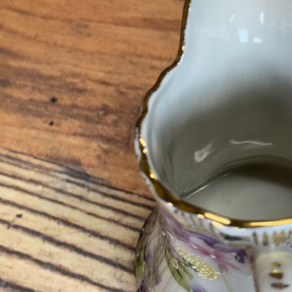 Antique Nippon Morimura Gumi Moriage Maple Leaf‎ Mark Floral Pitcher Vase - Picture 7 of 9